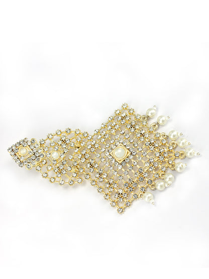 Gold Plated CZ & Beads Studded Earring With Maang Tikka