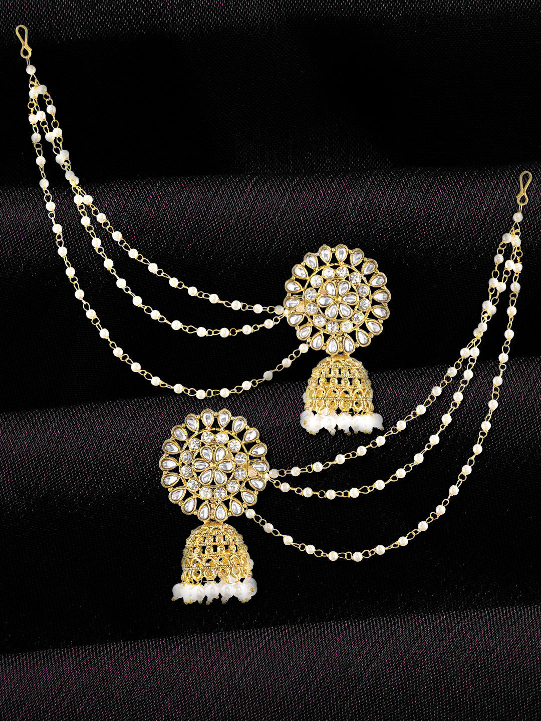 Floral Jhumka Earrings With Chain