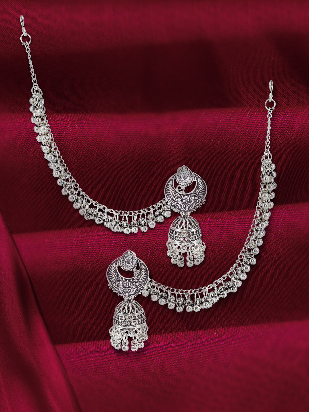 Chandbali Jhumka Earrings With Chain