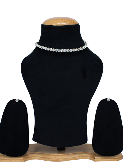 Silver Plated Trendy Rhinestone Jewellery Set with Bracelet