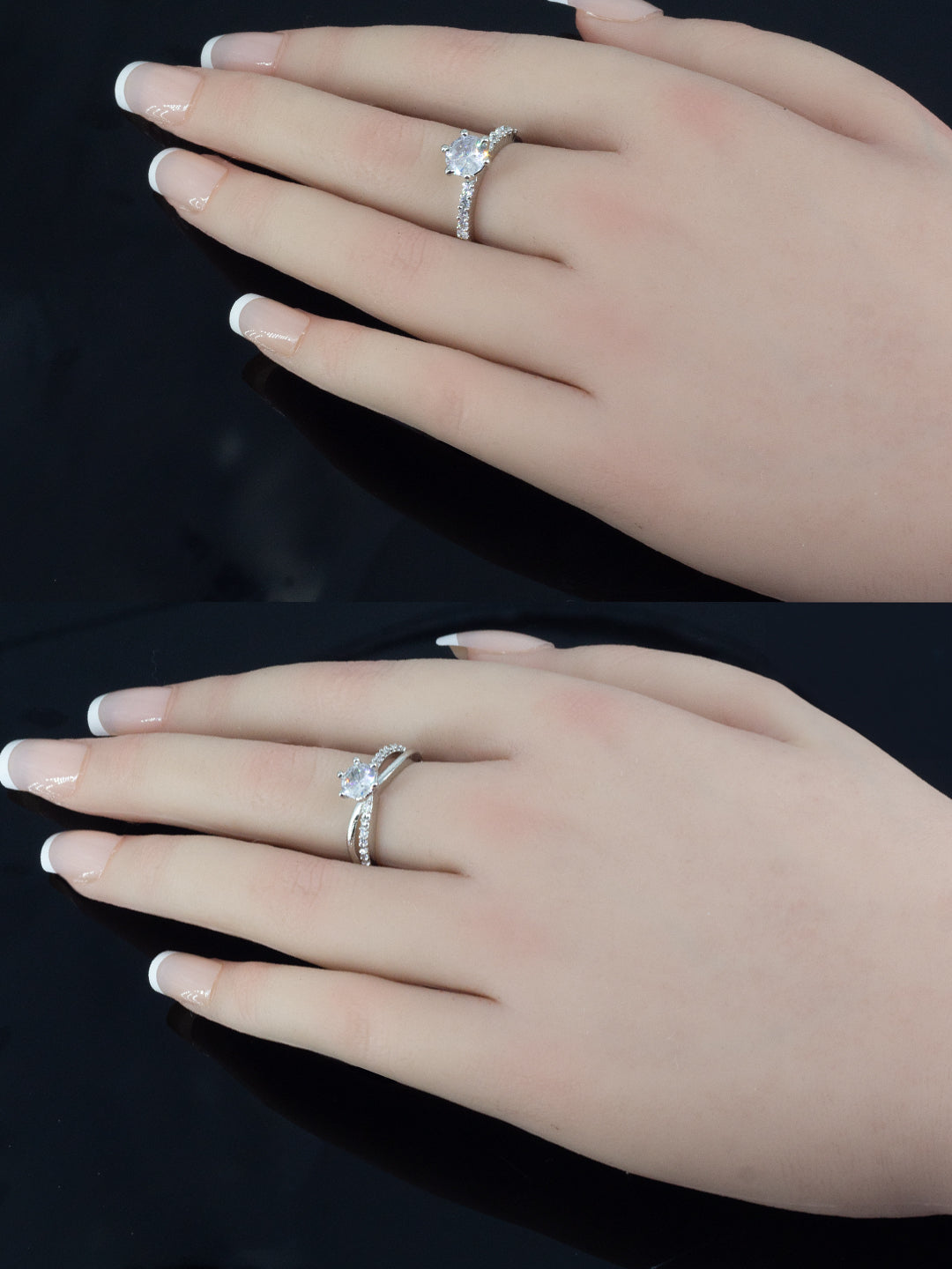 Set Of Two Solitaire American Diamond Trendy Adjustable Rings