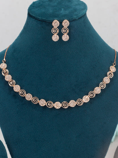 Rose Gold Plated American Diamond Spiral Jewellery Set