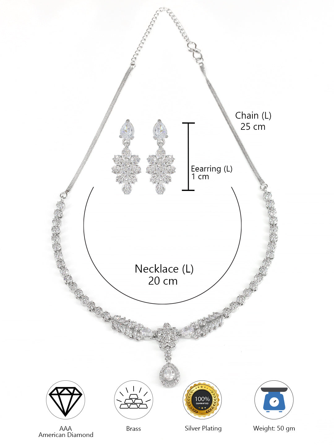 AD Studded Floral Sleek Jewellery Set
