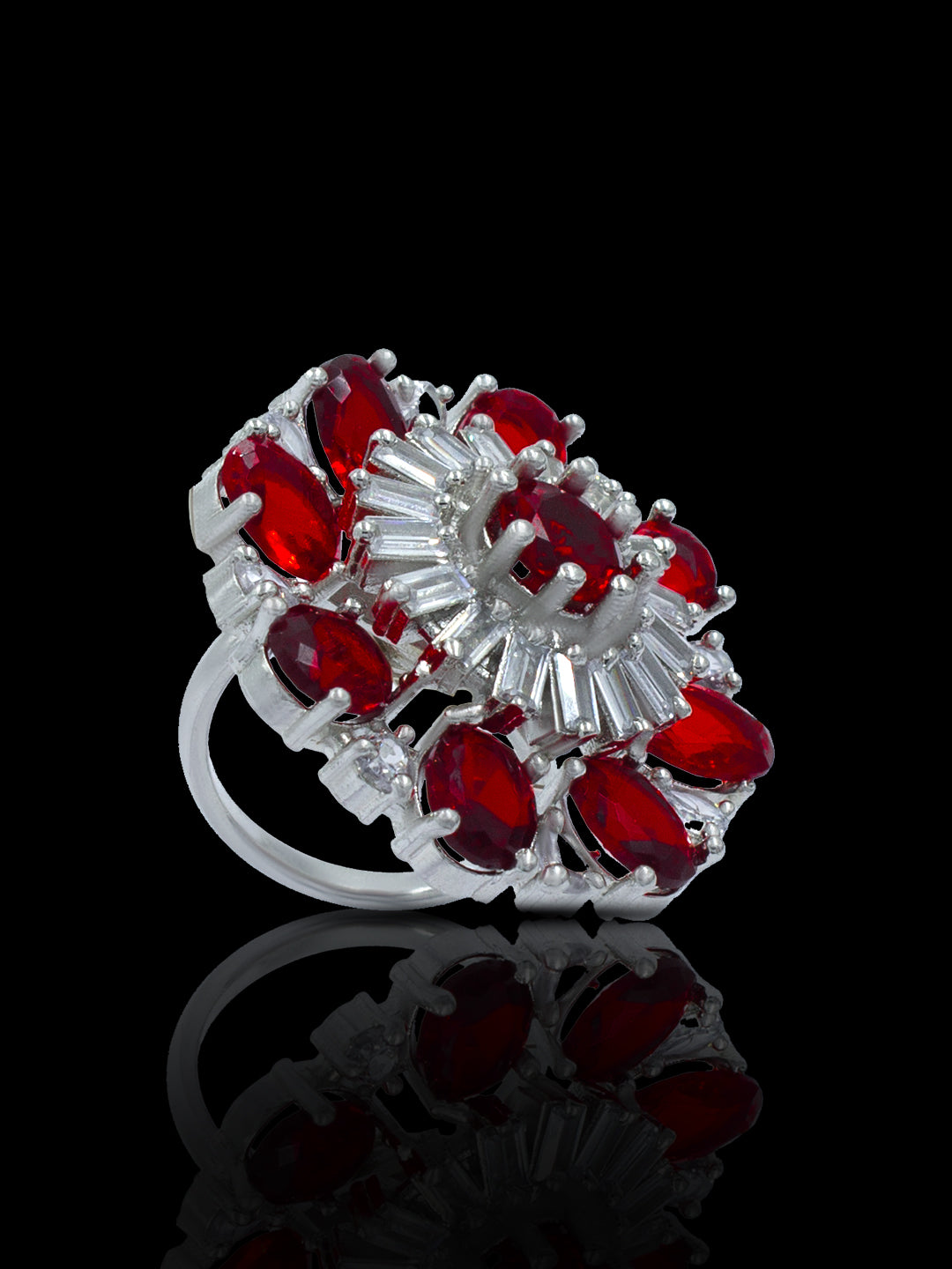 Red Floral AD Adjustable Ring