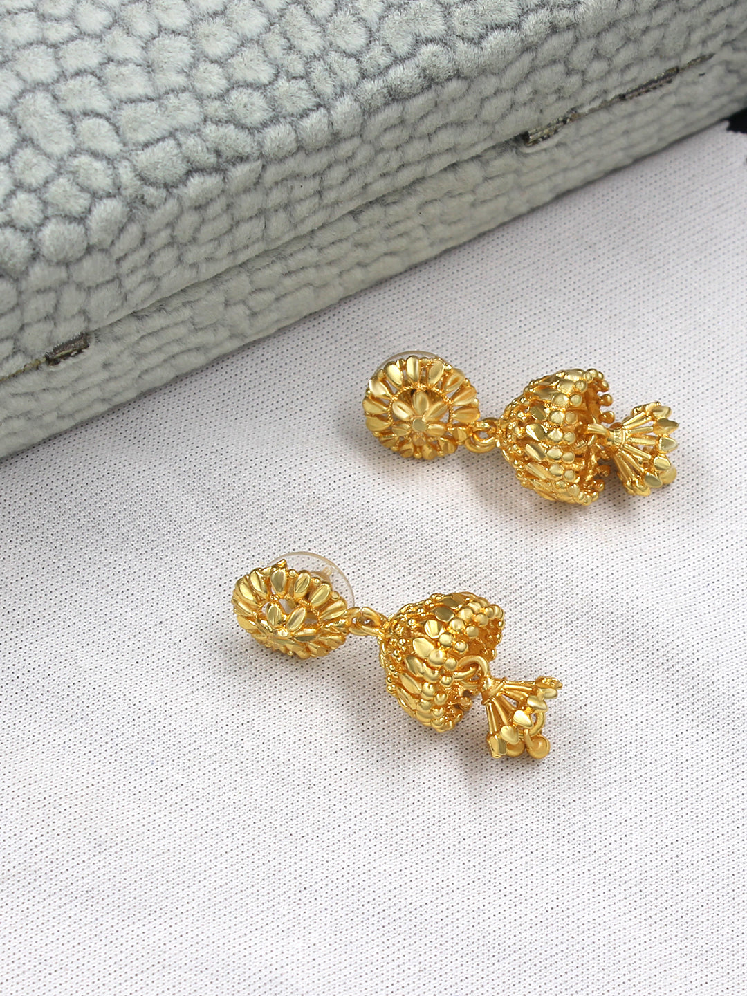 Gold Plated Floral Jhumka Earrings