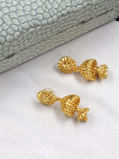 Gold Plated Floral Jhumka Earrings