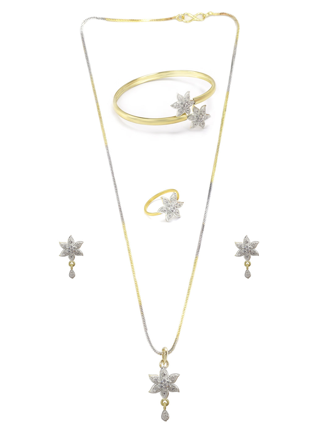 Floral AD Pendant Set With Adjustable Finger Ring & Bracelet