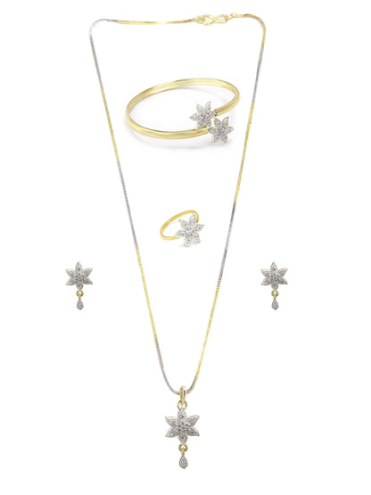 Floral AD Pendant Set With Adjustable Finger Ring & Bracelet