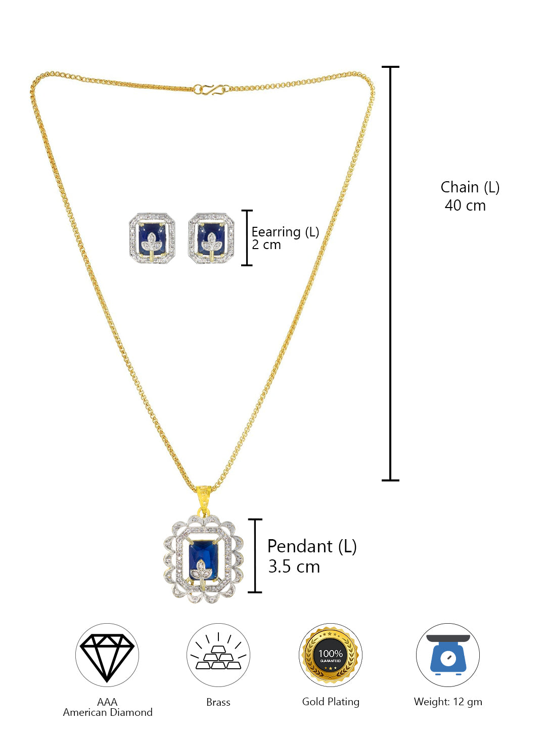 Blue Floral AD-Studded Pendant Set