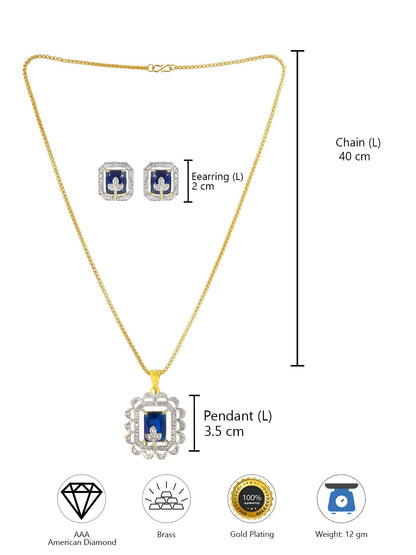 Blue Floral AD-Studded Pendant Set