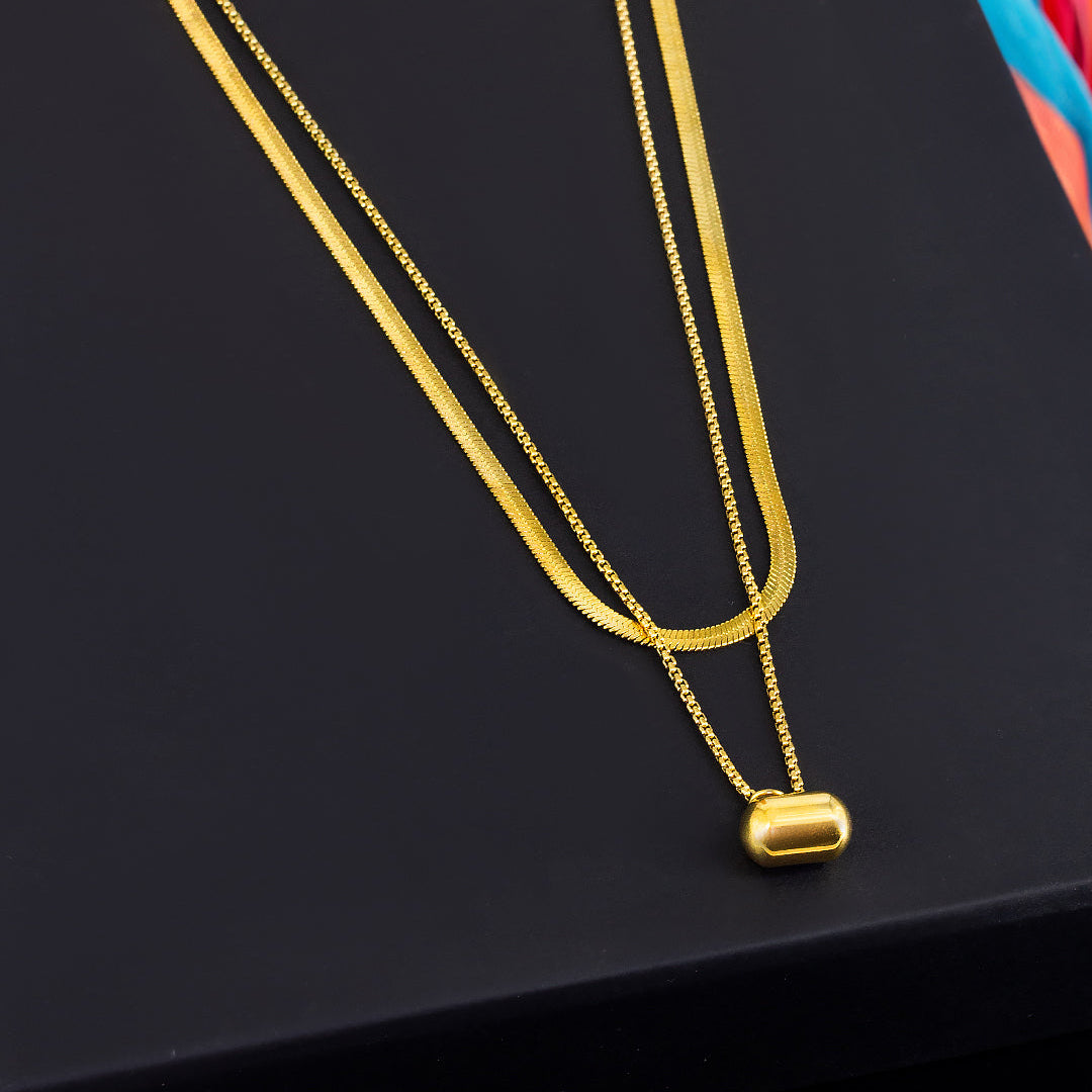 Double Layered Snake Chain Necklace | Trendy Stainless Steel Pendant Style Flat Chains Necklace