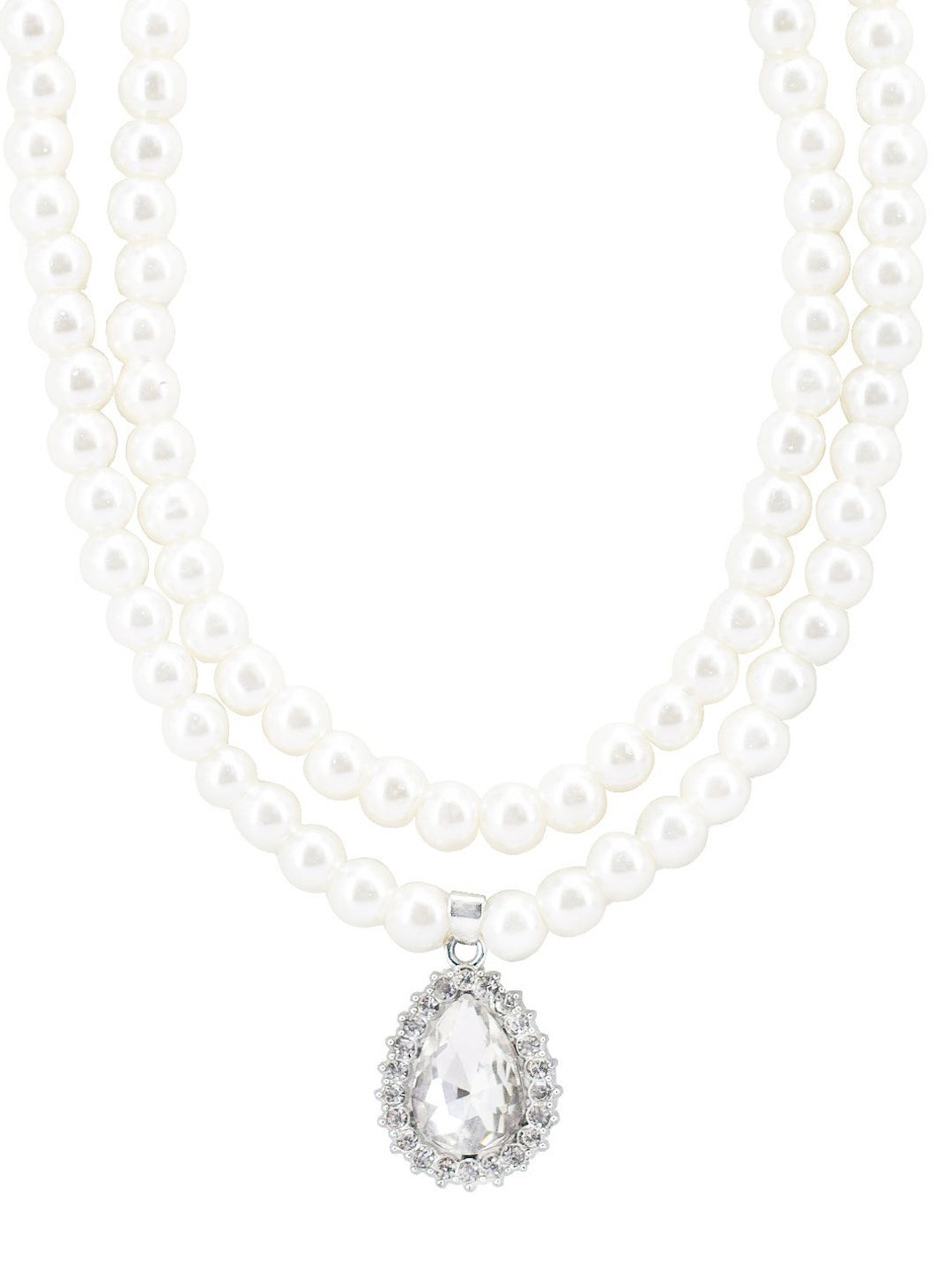 Silver Plated Double Layered Stone & Pearl Beaded Moti Mala Necklace & Earrings