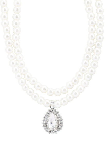 Silver Plated Double Layered Stone & Pearl Beaded Moti Mala Necklace & Earrings