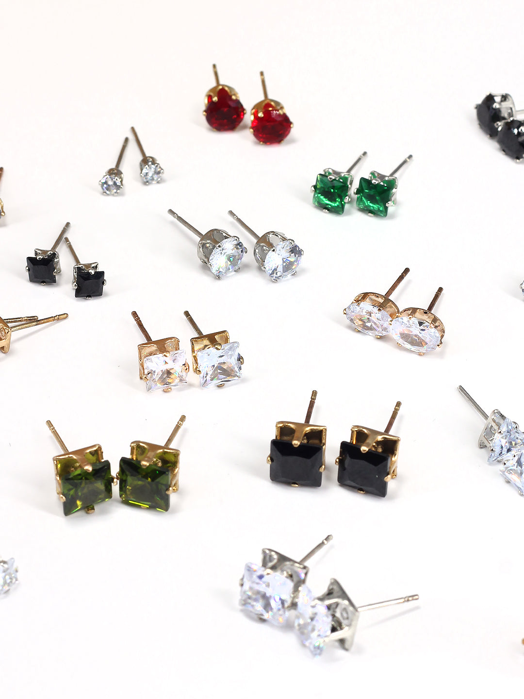 Pack of 26 Multicolour Geometric AD Stud Earrings