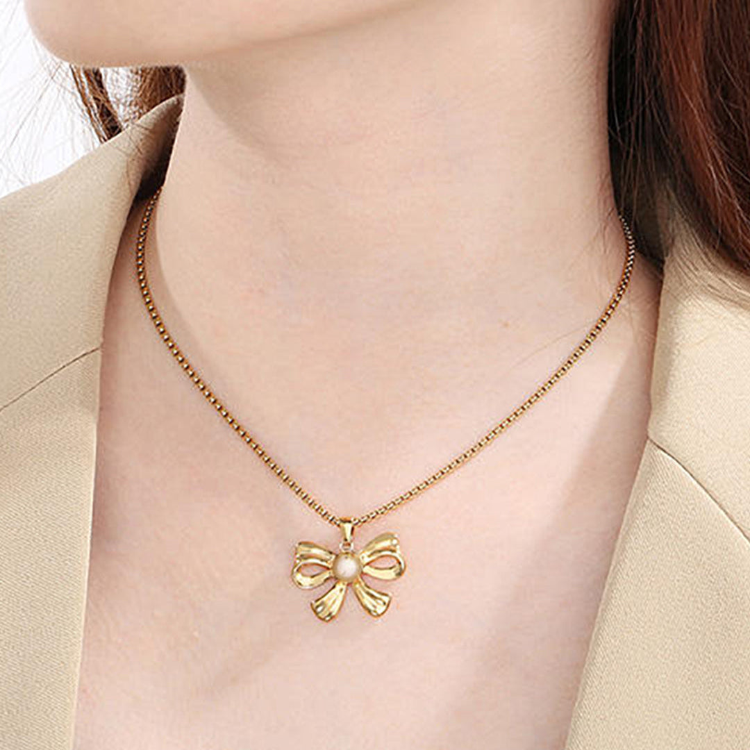Stainless Steel Bow Chain Necklace | Trendy Anti Tarnish Bow Pendant Style Chain Necklace