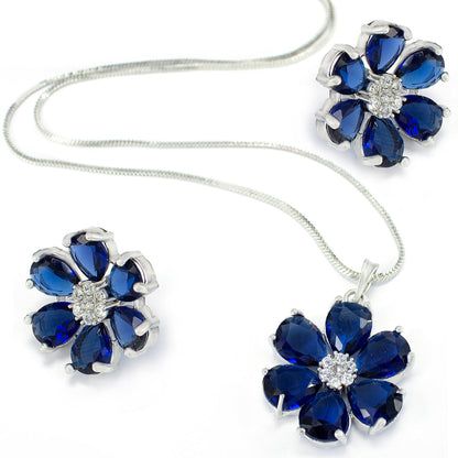 Blue AD Trendy Floral Pendant Set