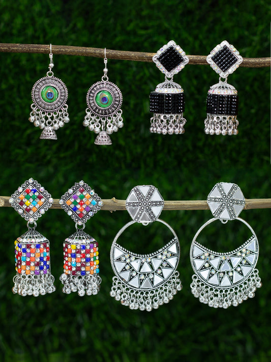 Pack of 4 Oxidized Jhumka Earrings