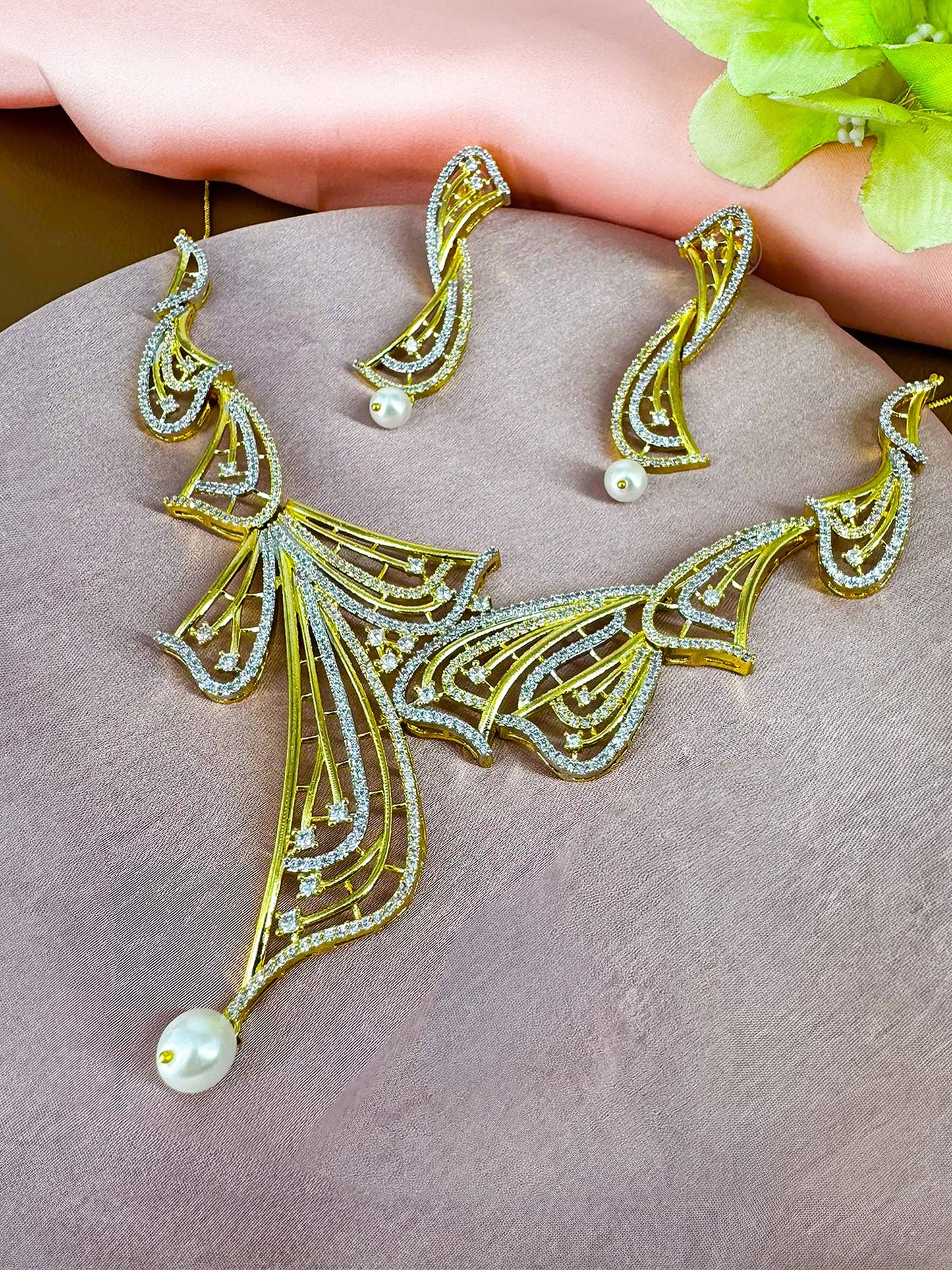 Gold Plated Designer AD Jewellery Set
