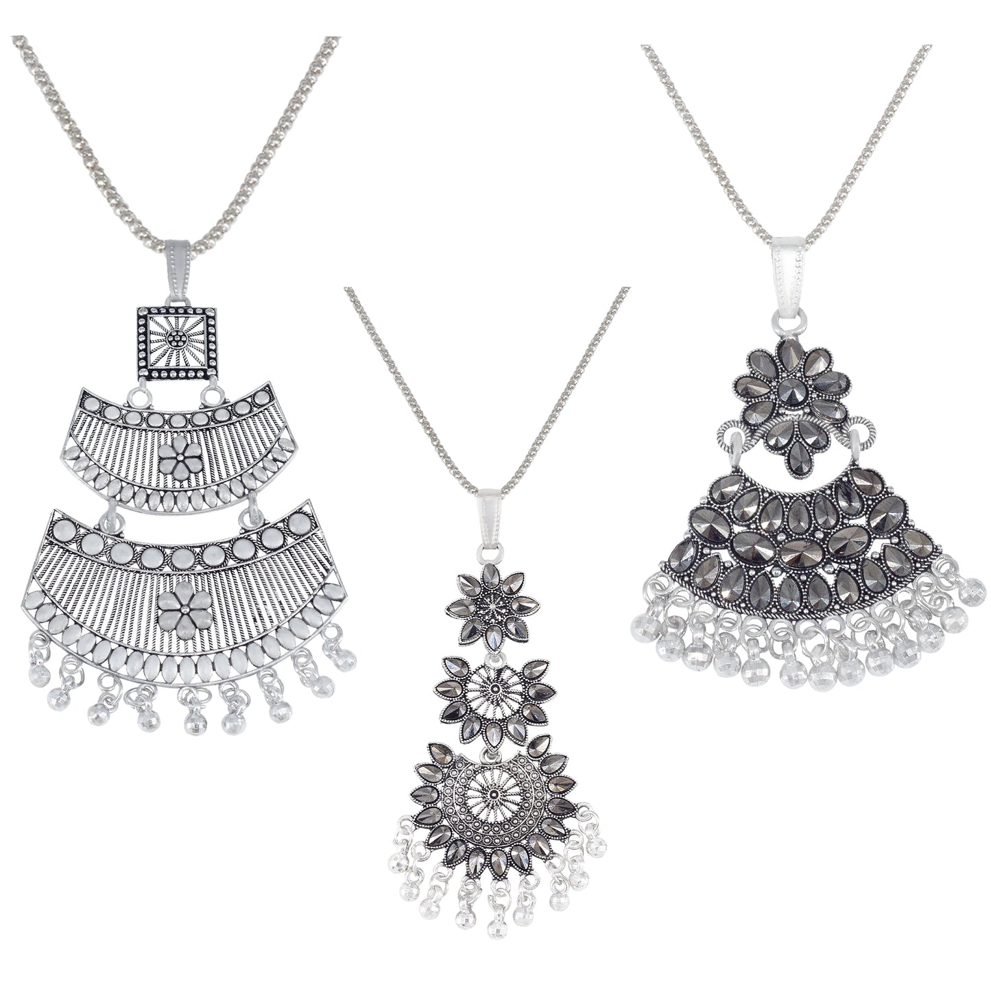 Set of 3 Oxidised Statement Long Necklaces