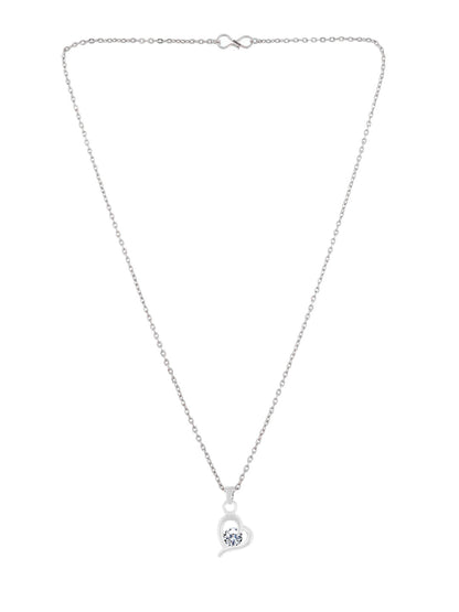 PRIVIU Silver Pendant Necklace for Women Teardrop, Heart, Round AD Pendant for Girls (Set of 5)