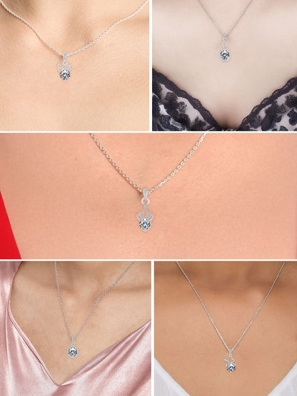 PRIVIU Silver Plated Solitaire Pendant with Chain Combo for Women (Set of 5)