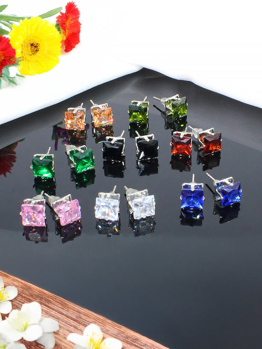 Pack of 8 Multicolor Square AD Stud Earrings
