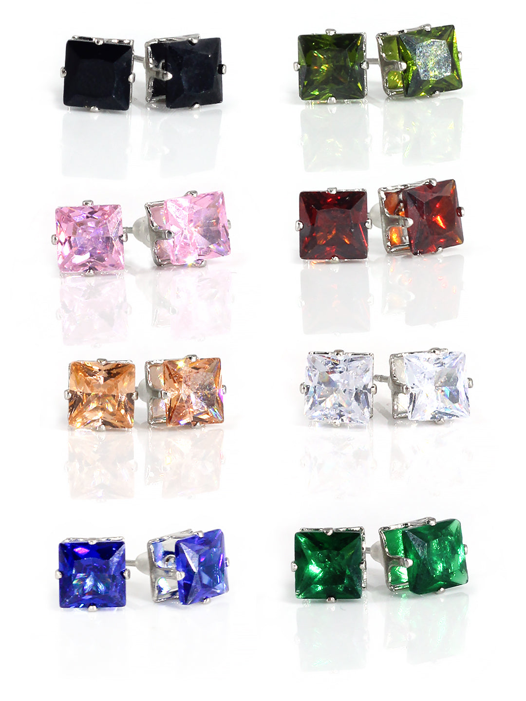 Pack of 8 Multicolor Square AD Stud Earrings