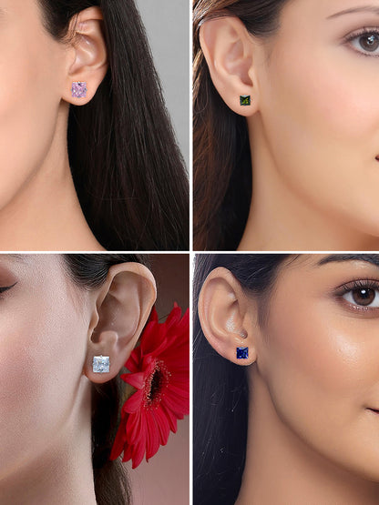 Pack of 8 Multicolor Square AD Stud Earrings