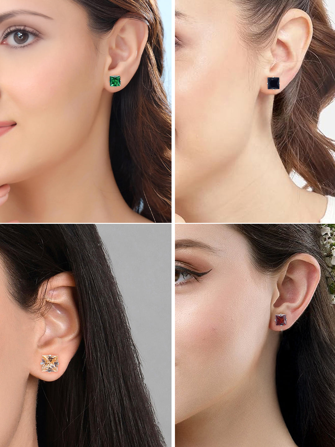 Pack of 8 Multicolor Square AD Stud Earrings