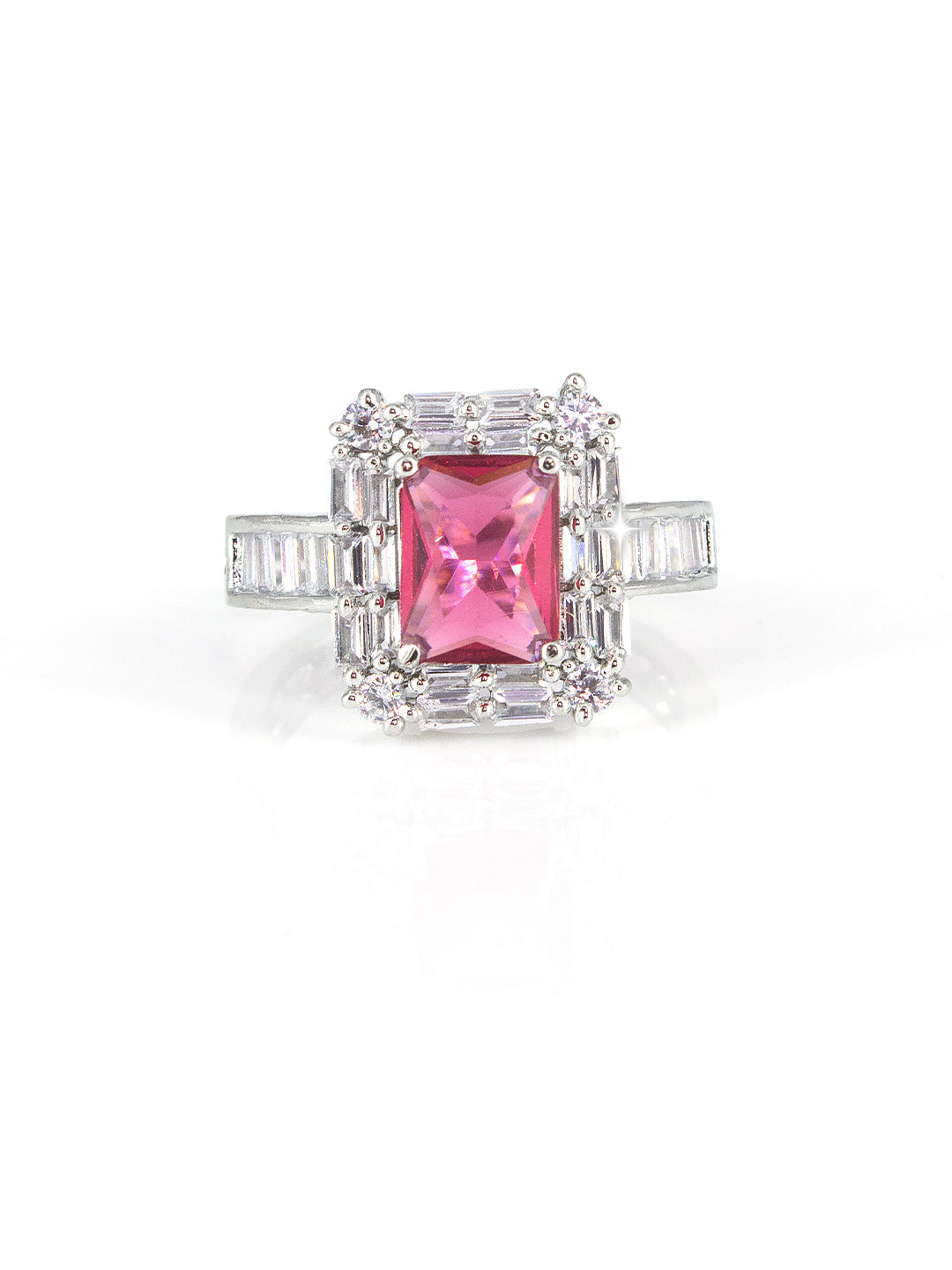 Silver Plated Red AD Adjustable Ring For Women