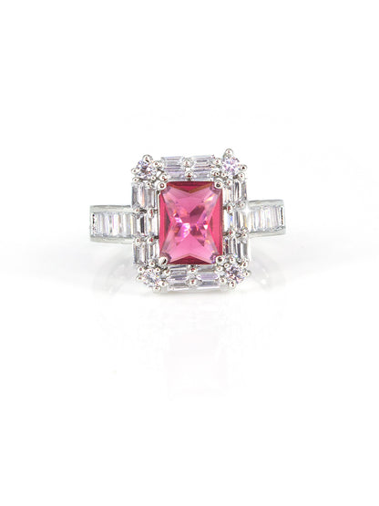 Silver Plated Red AD Adjustable Ring For Women