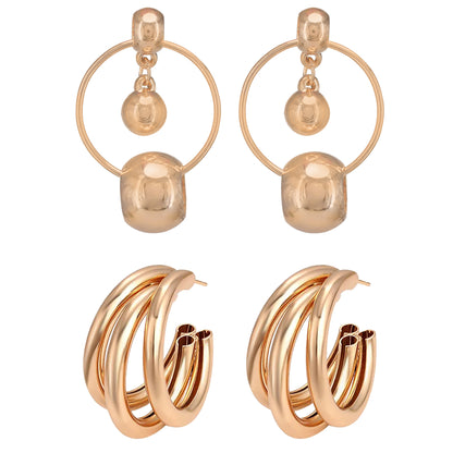 Set of 2 Rose Gold Plated hoop and drop hoop Earrings for women and girls