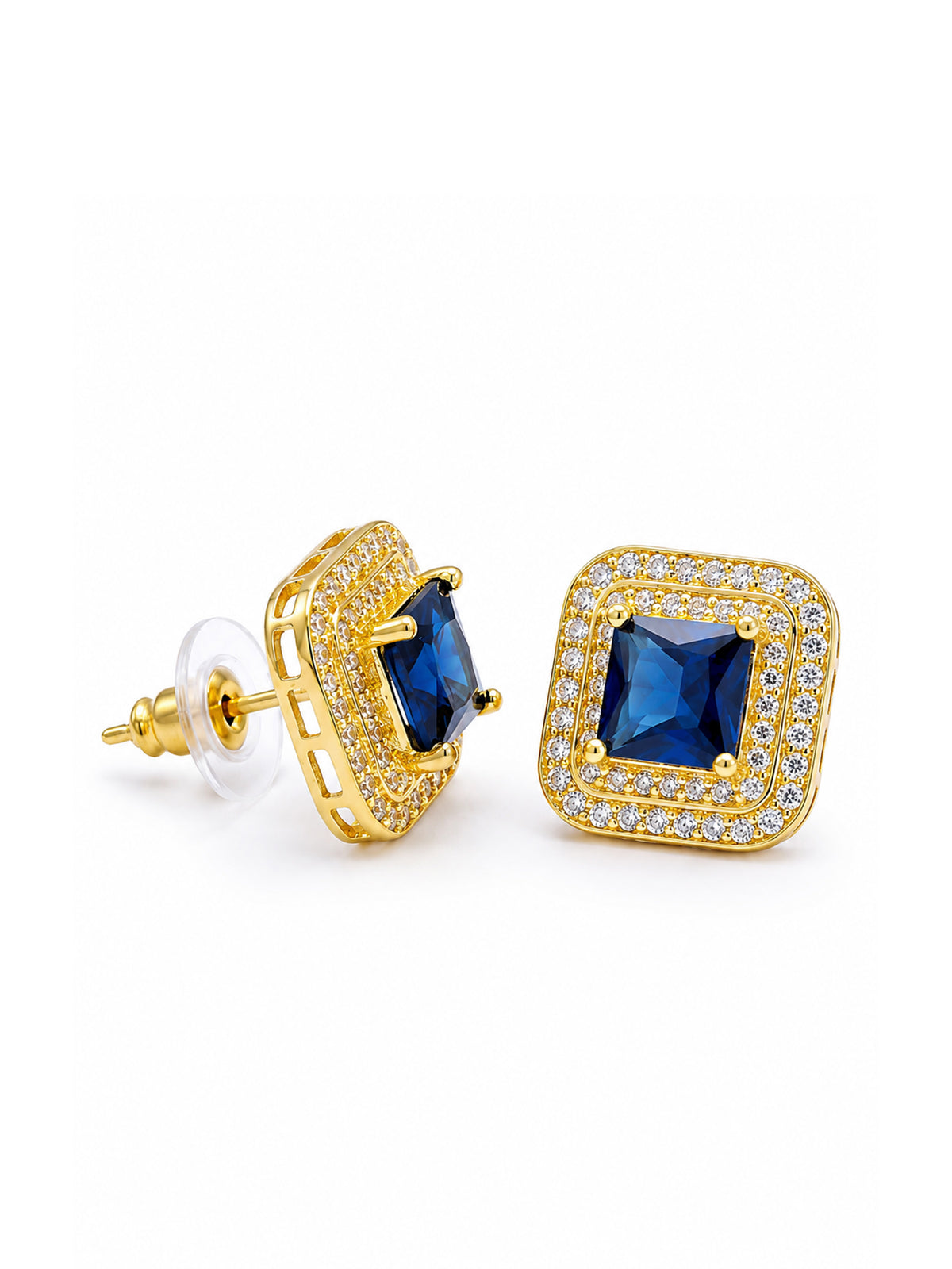 Gold Plated Blue AD Stud Earrings for Women