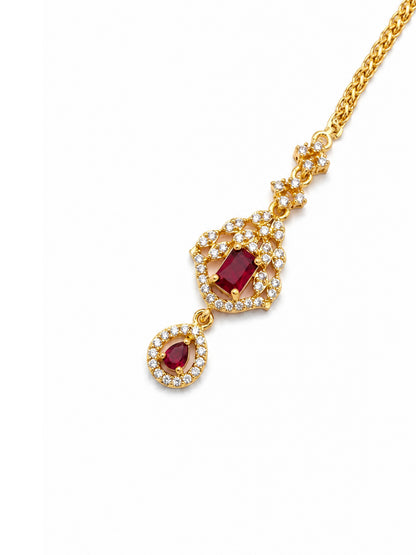 Gold Plated Red AD Maang Tikka for Women