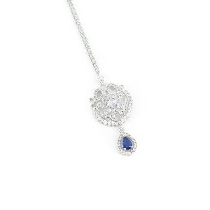 Silver Plated Blue AD Floral Maang Tikka for Women