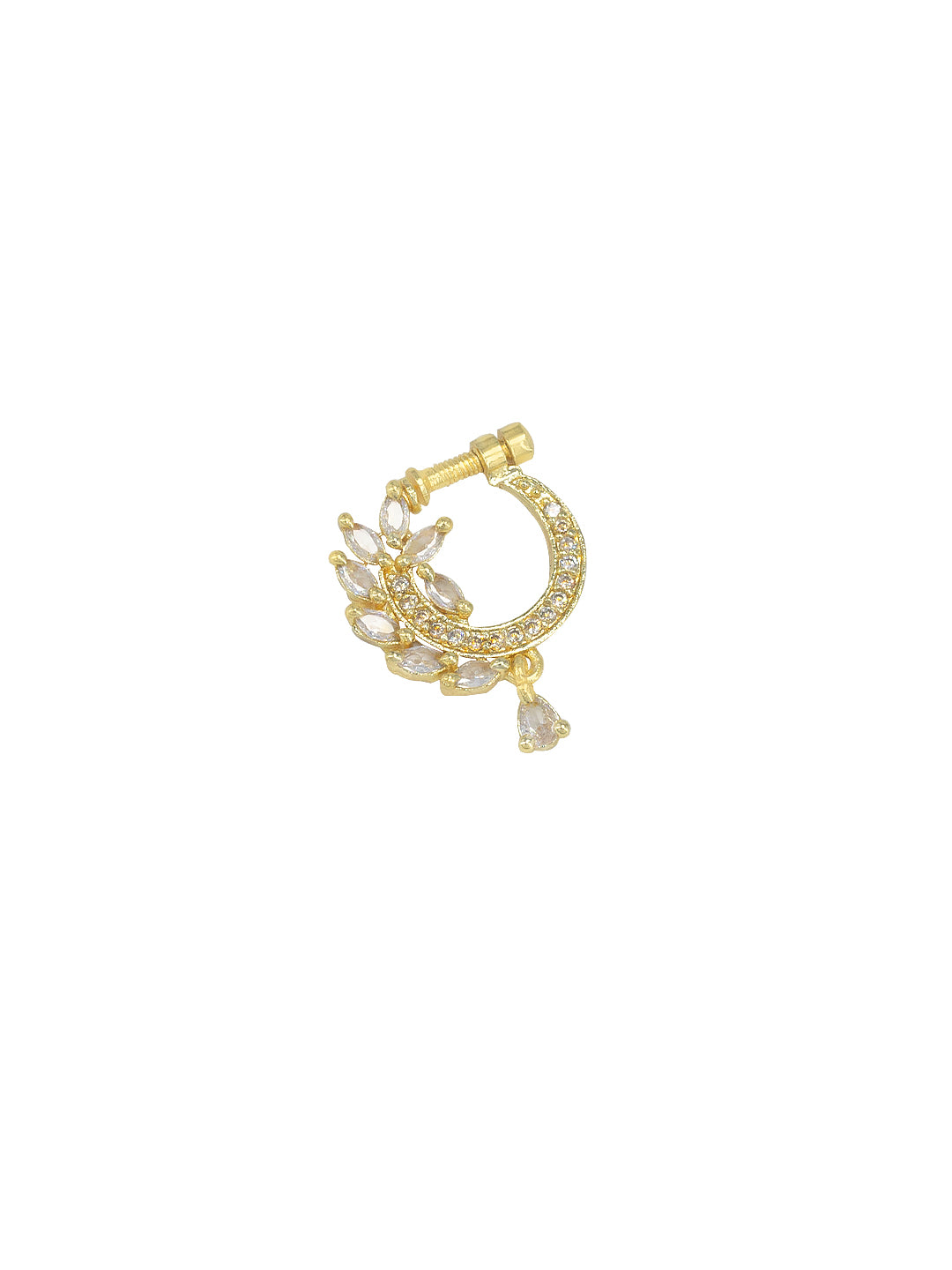 Gold Plated American Dimaond Drop Non-Piercing Nose Ring