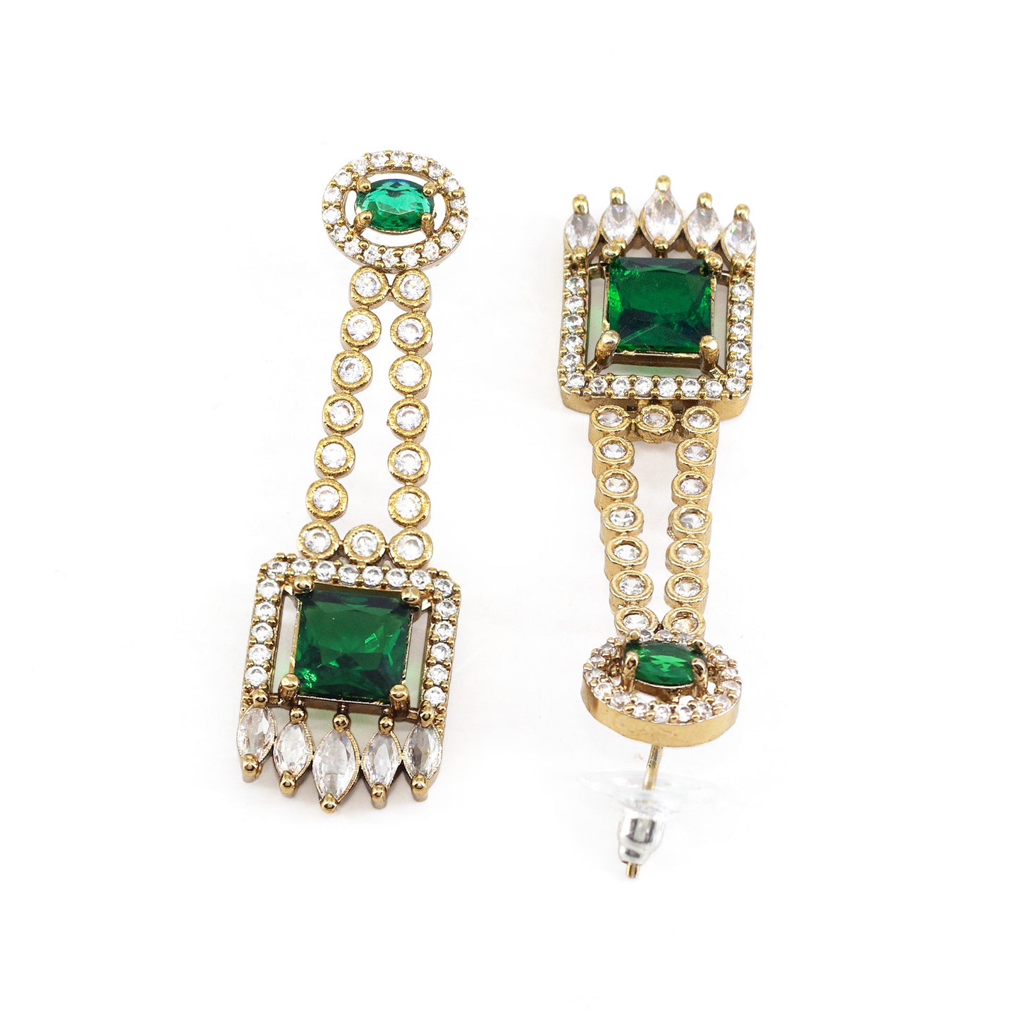 Gold Plated Green American Diamond Earrings for Women