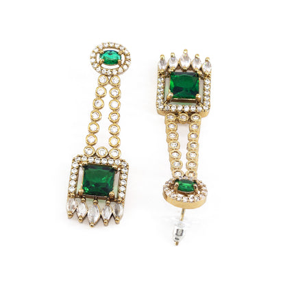 Gold Plated Green American Diamond Earrings for Women