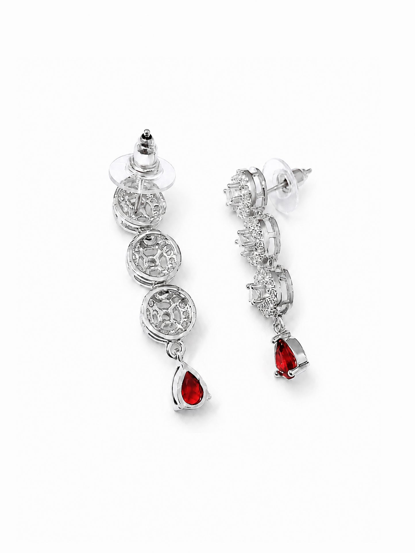 Silver Plated Red AD Jewellery Set for Women