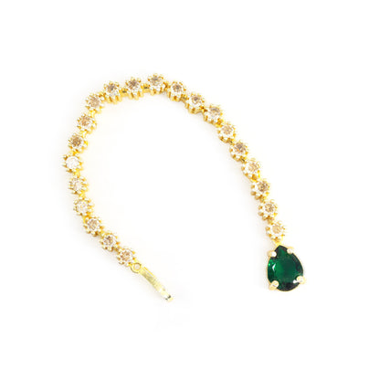 Gold Plated Green AD Teardrop Maang Tikka for Women