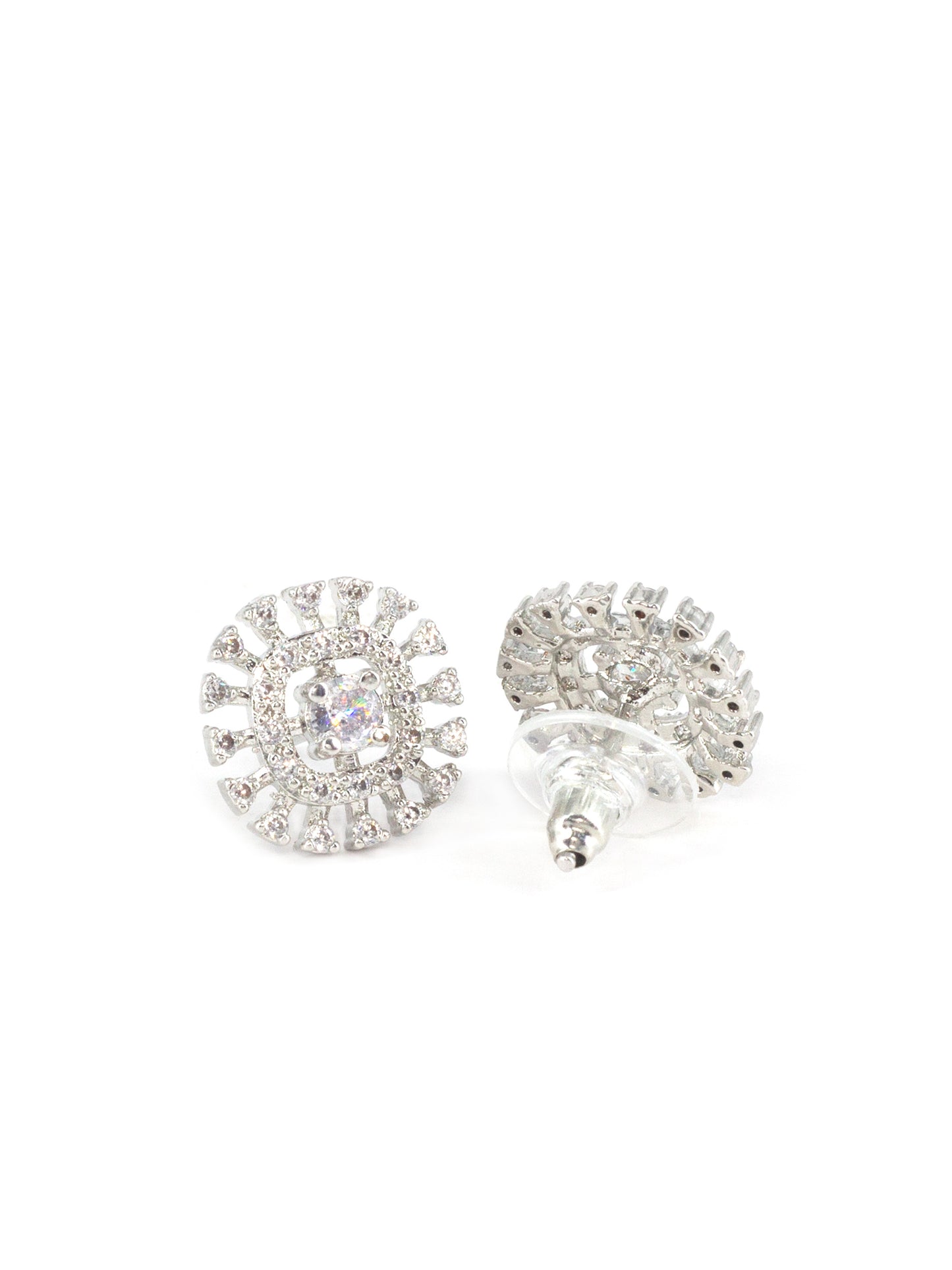 Silver Plated American Diamond Stud Earrings for Women