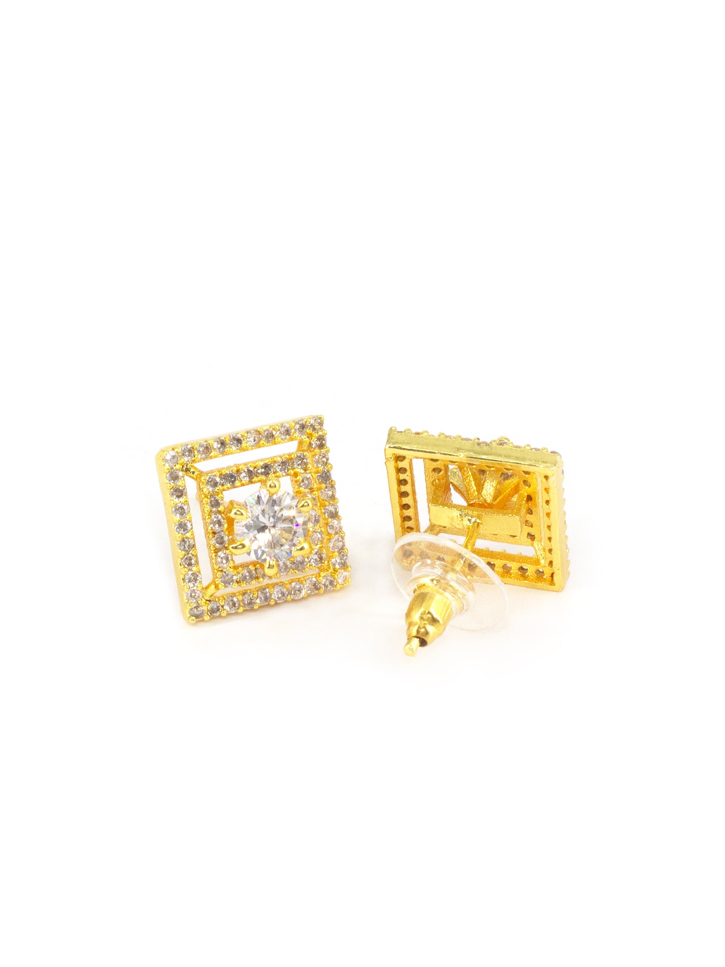 Gold Plated American Diamond Square Studs for women
