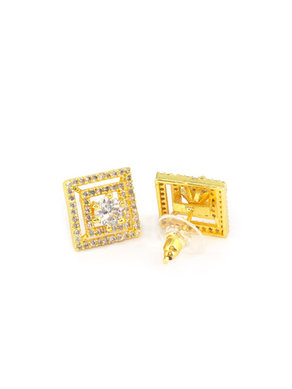 Gold Plated American Diamond Square Studs for women