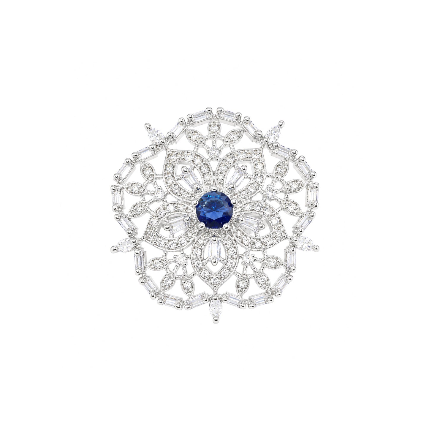 Silver Plated Blue AD Floral Ring for Women