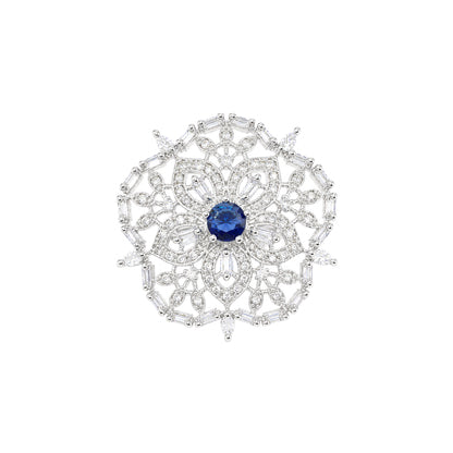 Silver Plated Blue AD Floral Ring for Women