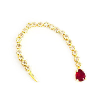 Gold Plated Red AD Teardrop Maang Tikka for Women