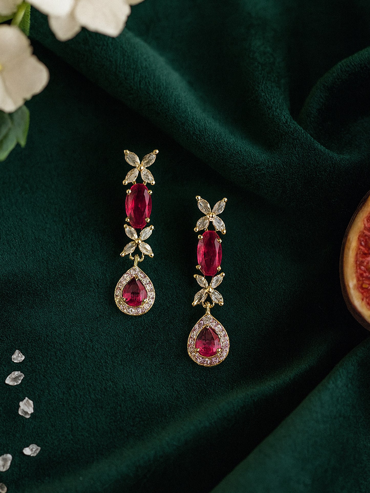 Gold Plated AD Red Drop Earrings for Women