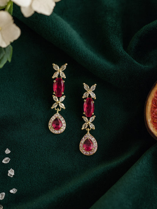Gold Plated AD Red Drop Earrings for Women