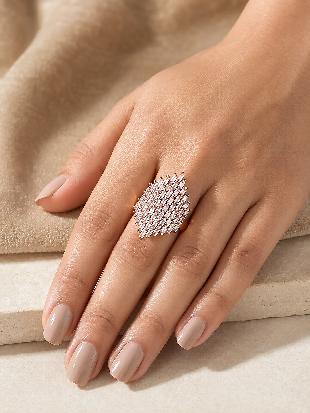 Rose Gold Plated AD Finger Ring for Women