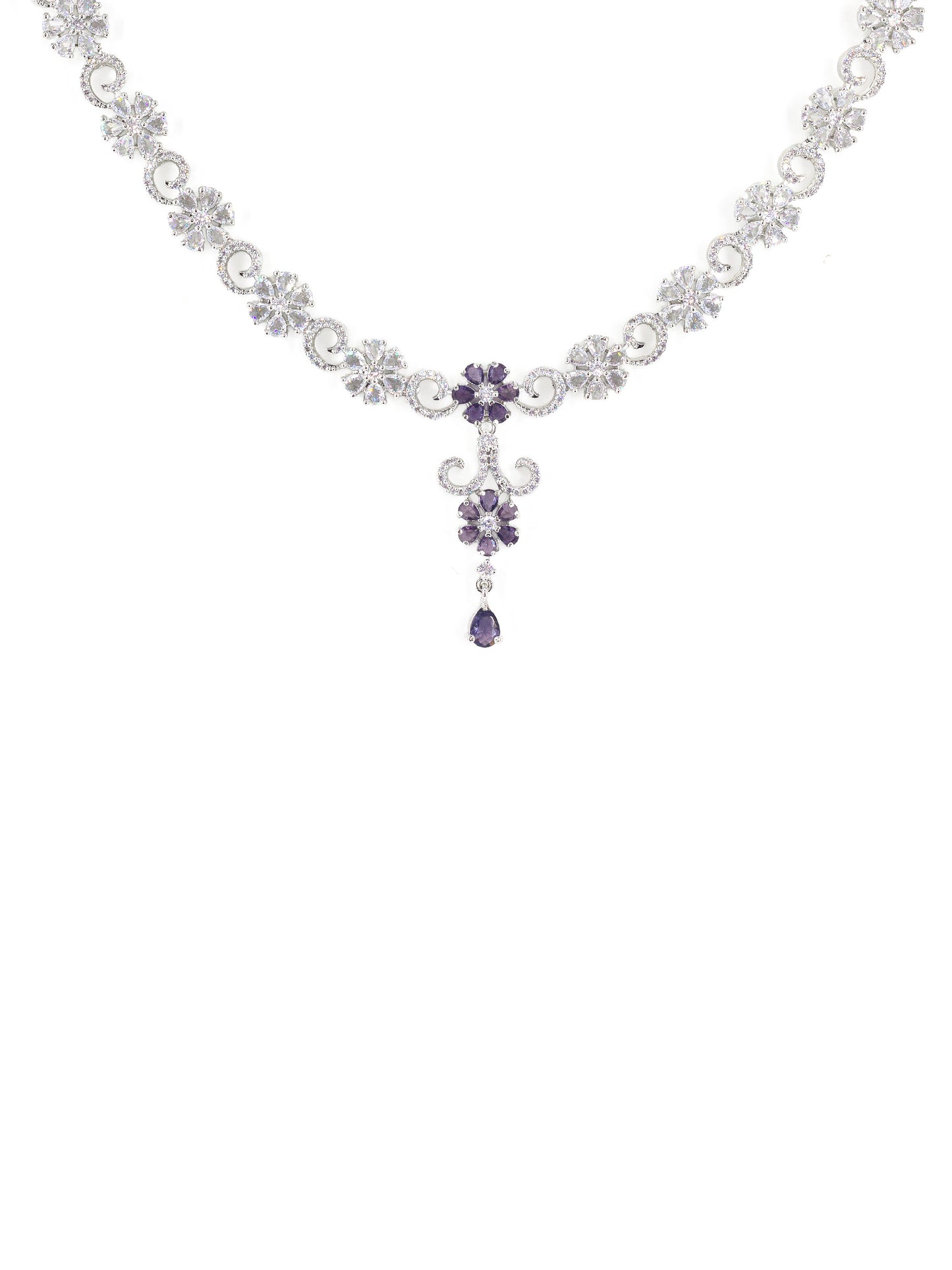 Silver Plated White & Purple AD Studded Jewellery Set for Women